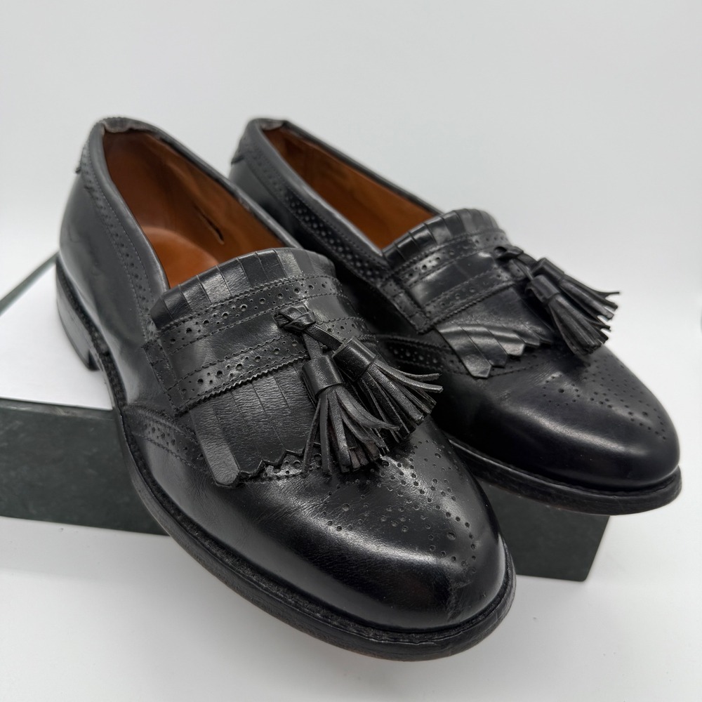 Allen Edmonds Bridgeton Loafers Mens 7 D Black Leather Tassel Kiltie Wingtip